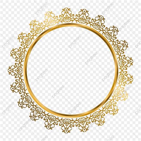 A Gold Circle Frame With Intricate Ornaments On Transparent Background