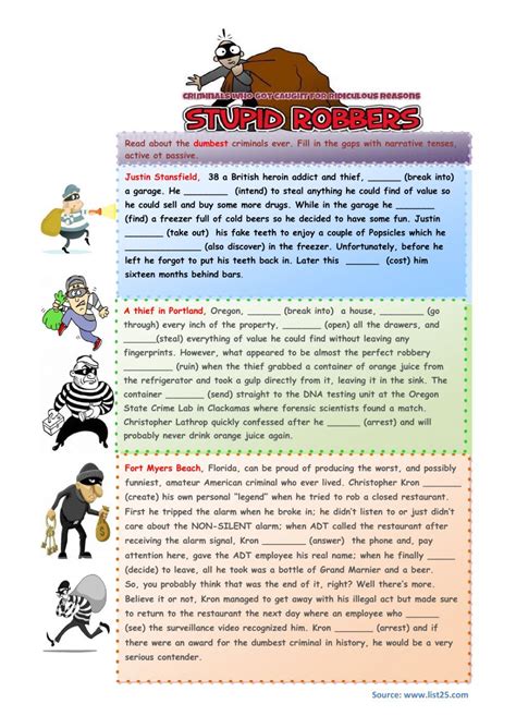 Narrative Tenses Exercises Test English Dorothy Reeves English Workheets