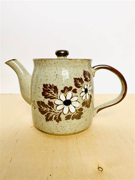 Vintage Ceramic Floral Stoneware Teapot