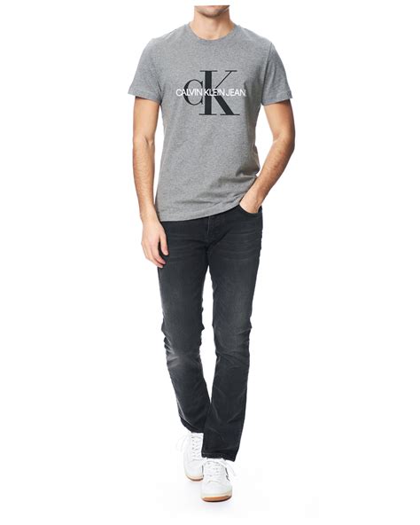 Calvin Klein Jeans Iconic Monogram Crew Neck Tee Mid Grey Heather Herr