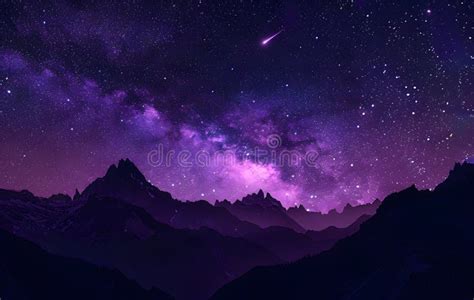 Purple Night Sky with Shooting Star and Mountains Stock Illustration ...