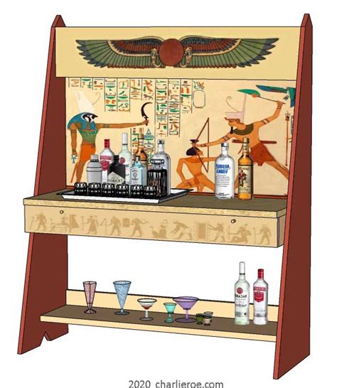 New Ancient Egyptian Revival Style Pylon Shaped Painted Drinks Cabinet