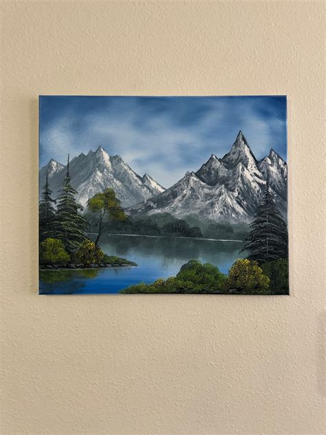 Bob Ross Style Original Landscape Oil Painting graceful Mountain ...