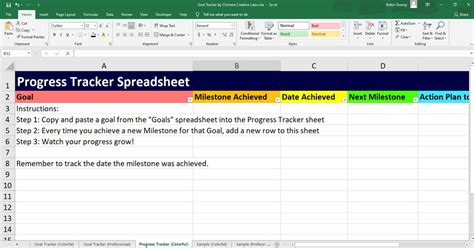 colorful goal tracker excel template instant digital