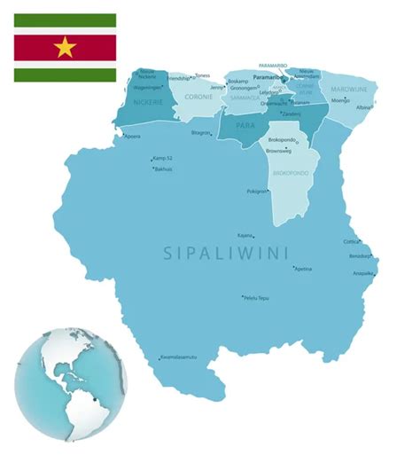 Surinam Mapa Administrativo Azul Verde Con La Bandera Del Pa S Y La