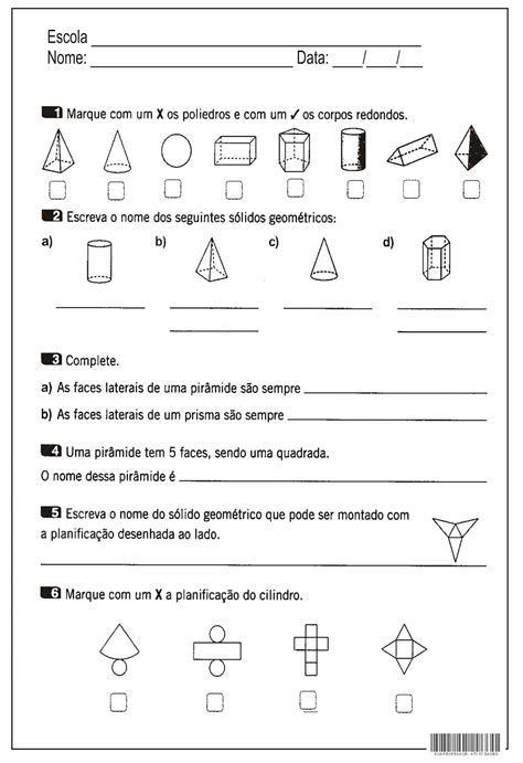 Atividades De Matem Tica Ano Geometria S Escola