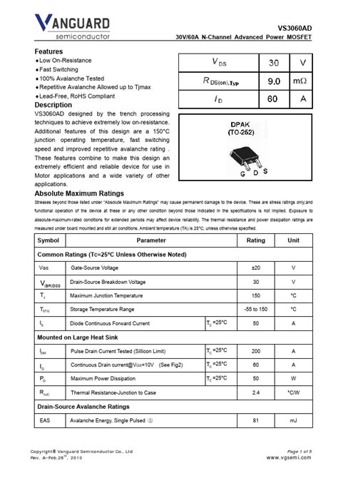 Vs Ad Datasheet V A N Channel Advanced Power Mosfet