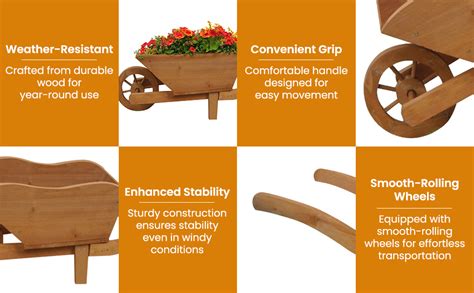 Casafoyer Wooden Garden Planter With Wheelbarrow Design Decorative Ideal For