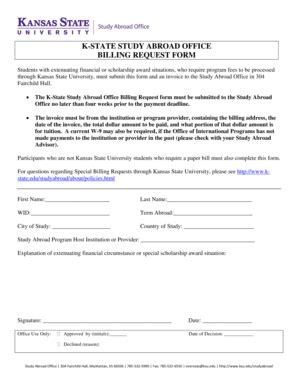 Fillable Online K State Billing Request Form Kansas State University