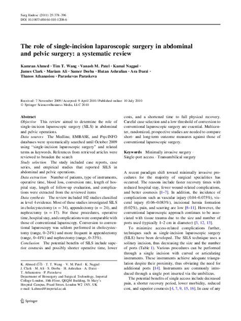 Pdf The Role Of Single Incision Laparoscopic Surgery In Abdominal And