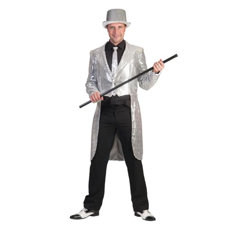 Costume Frac Queue De Pie Sequins Paillettes Argent Homme Au Fou