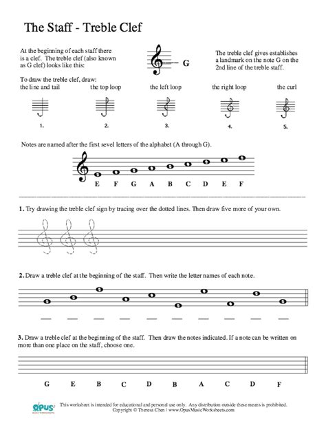 Free Music Theory Worksheet The Stafftreble Clef The Piano