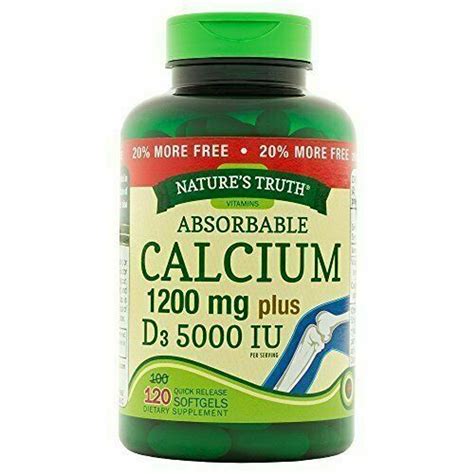 Absorbable Calcium 1200 Mg With Vitamin D3 5000 Iu 120 Softgels Calcium Carbonate Supplement