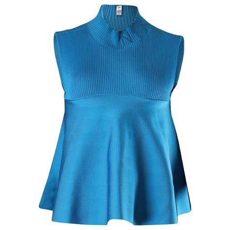 Top Sans Manches Vas Nina Ricci En Viscose Bleue Fibre De Cellulose