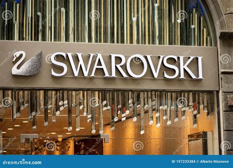 Closeup Of A Swarovski Brand Name Luxury Store In Florence Italy