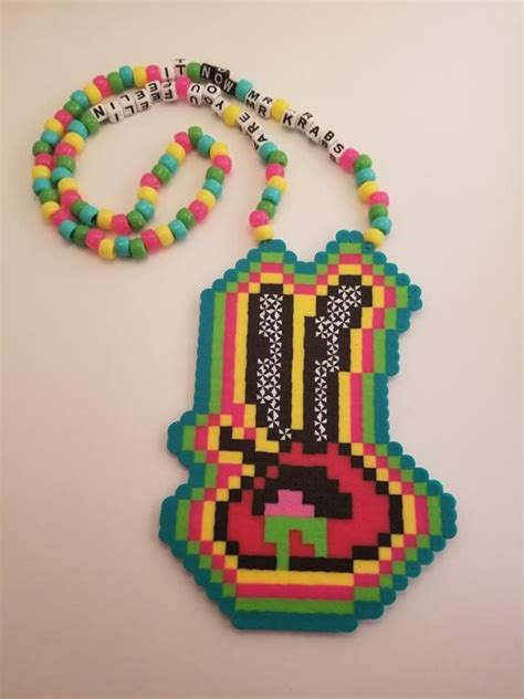 Trippy Spongebob Mr Krabs Kandi Perler Necklace Etsy Canada Diy