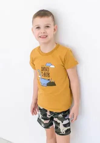 Летний костюм для мальчика футболка с принтом Динозавры и шорты Кулир ...