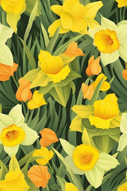 Premium Photo A Seamless Pattern Of Daffodils And Daffodils With