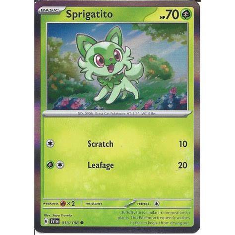 Pokemon Trading Card Game 013 198 Sprigatito Rare Holo Card Trading Card Games From Hills