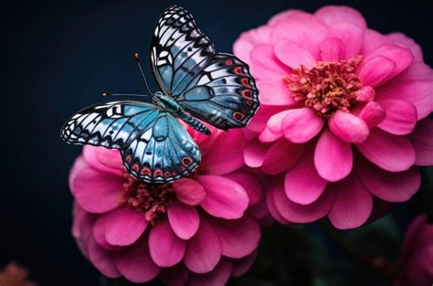 Mariposa En Una Flor Rosa Foto Premium