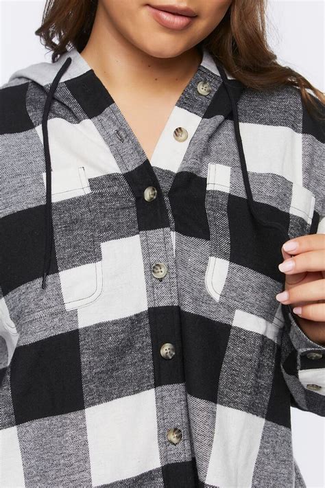 Plus Size Hooded Plaid Combo Top