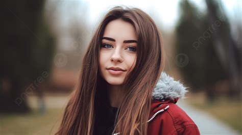 Fondo Mujer Joven Con Cabello Castaño Largo Posando Para Una Foto Fondo