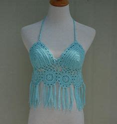 Crochet Bikini Set Fringe Halter Top