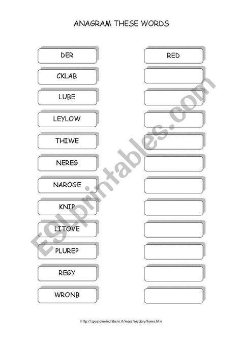 English Worksheets Anagram