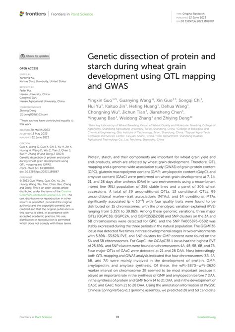 PDF Genetic Dissection Of Protein And Starch During Wheat Grain