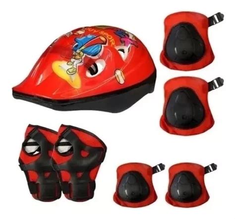 Kit De Proteção Infantil Capacete Joelheira Cotoveleira Verm