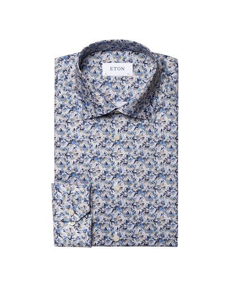 Eton Mens Multicoloured Slim Fit Stained Floral Print Shirt