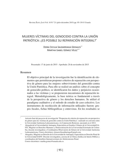 Pdf Mujeres Víctimas Del Genocidio Contra La Unión Patriótica ¿es