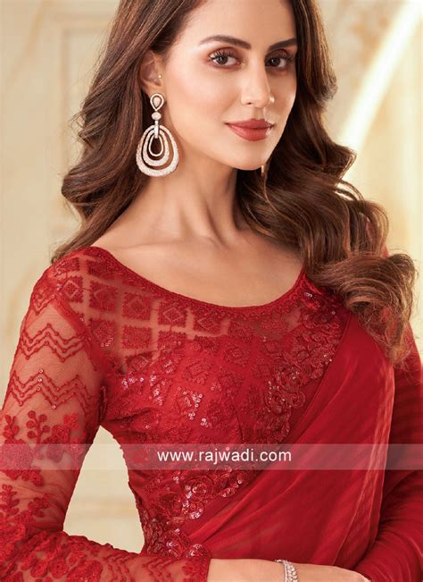 Ravishing Red Sequins Embellished Silk Saree