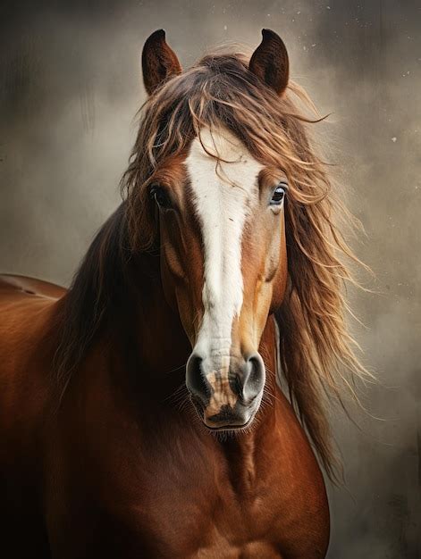 Um Cavalo Marrom Uma Listra Branca No Rosto Foto Premium