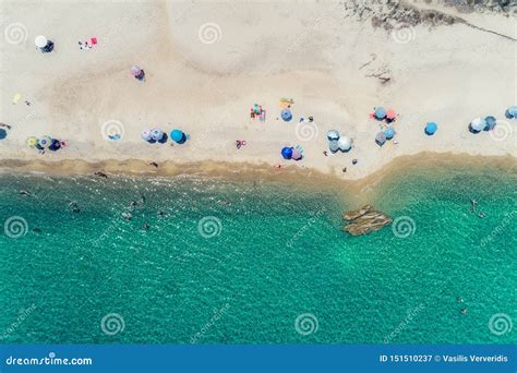 Top View Of Fava Beach At Chalkidiki Greece Aerial Photography Stock