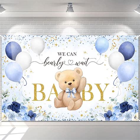 Amazon Avezano Bear Baby Shower Backdrop For Boy Blue Flower