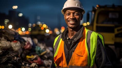 Premium Photo Sanitation Worker Cityscape Clean Waste Management Tools