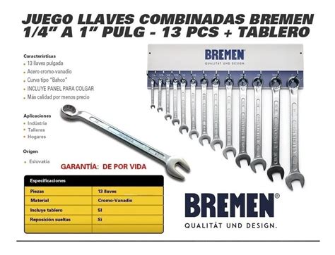 Llaves Combinadas Bremen Juego 13 Pz 1 4 A 1 Pulgada Tablero KAPLUM