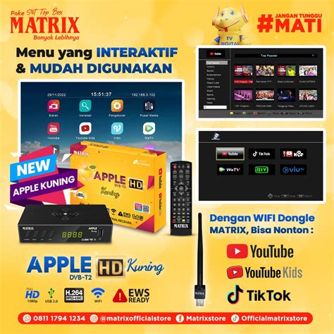 Matrix Set Top Box Matrix DVB T2 Matrix Apple Kuning STB TV Digital