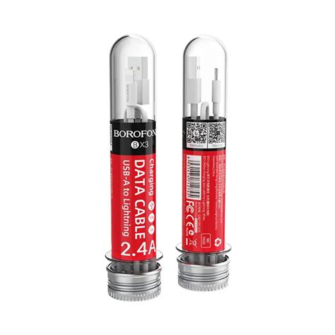 Borofone - USB-A to Lightning cable packed in a tube, 1 m White ...