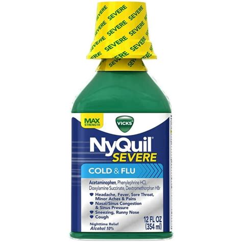 Vicks Nyquil Severe Cough Cold And Flu Nighttime Relief Liquid 12 Fl