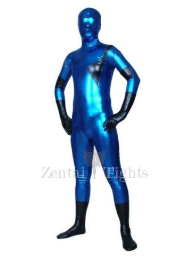 Blue And Black Shiny Metallic Unisex Full Body Zentai Suit Zentai Suits