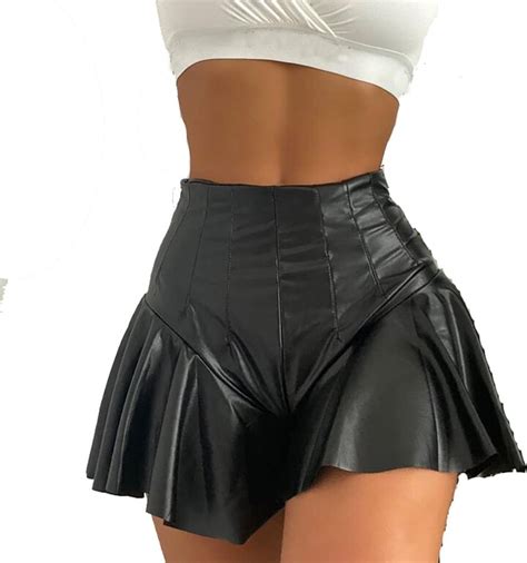 FYMNSI Leather Shorts For Women Short Leather Look Shiny PU Trousers Push Up Hot Pants Sexy High