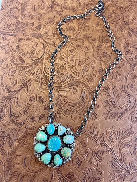 Navajo Carico Lake And Royston Turquoise Cluster Neck Gem