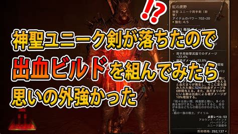 【ディアブロ4】神聖ユニーク両手剣が落ちたので出血ビルドを組んでみたら思いのほか強かった Youtube