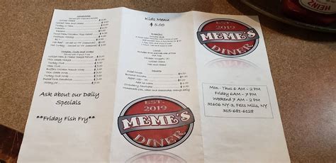 Menu At Meme S Diner Restaurant Felts Mills