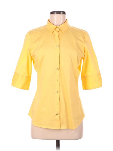 New York And Company Yellow Short Sleeve Button Down Shirt Size M 71