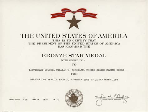 Bronze Star Certificate Template Bronze Star Award Certificate ...