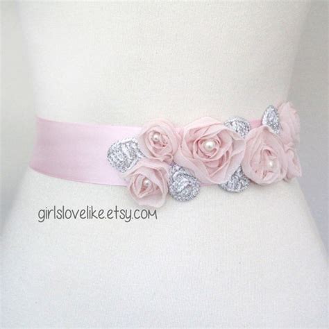 Pink Flower Pink Ribbon Sash Bridal Pink Sash Bridesmaid