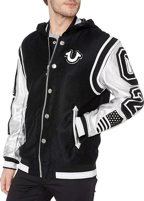 True Religion Mens Hooded Varsity Jacket Black Xl Uk